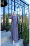 Button Detailed Pleated Hijab Dress Brown Hnt8528 - 5