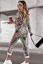 Women's Leopard Printed Piece Striped Detailed Set Dpasp7233 - 4