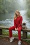 Women's Slit Blouse and Elastic Hem Pants Set in Cotton Ribbed Fabric - 3