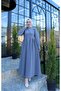 Button Detailed Pleated Hijab Dress Light Gray Hnt8528