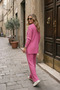 Women's Slit Blouse and Elastic Hem Pants Set in Cotton Ribbed Fabric - 6