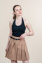 Women's Summer Beige Printed High-Corsage Belted Mini Skirt Stylish Daily Comfortable 6878 - 4