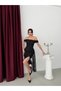 Black Boat Neckline Tail Detail Lace Evening Dress - 2