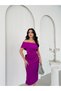 Fuchsia Boat Neck Waist-Detail Midi Evening Dress - 3