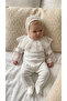 Vintage Design Guipure Lace Collar Baby Footed Romper and Hat Set - 100% Cotton Ecru - 3