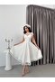 White Shoulder Detail Lace Embroidered Sequined Midi Evening Dress - 3