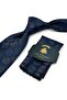 Navy Blue - Green Motif Pattern Classic Tie with Handkerchief Kk13611 - 2