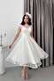 White Shoulder Detail Lace Embroidered Sequined Midi Evening Dress