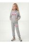 Kangaroo Pocket Hooded Follow Print Detailed Girls' Tracksuit Set - 4