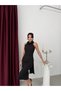Black Halter Neck Floral Detailed Pearled Midi Evening Dress - 2