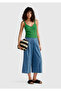 Women's Light Blue Cotton Blend Front Pocketed Curled Hem Short Pants - 5