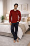 Men's 100% Natural Cotton High-Quality V-Neck Long Sleeve Plaid Pajama Set - 4