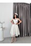 White Shoulder Detail Lace Embroidered Sequined Midi Evening Dress - 2
