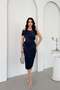 Navy Boat Neck Midi Evening Dress with Waist Detail