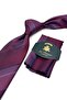 Burgundy - Classic Tie with Blue Line Pattern and Handkerchief Kk13668 - 2