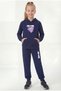 Kangaroo Pocket Hooded Love Print Detailed Girls' Tracksuit Set