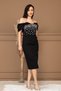 Double Stone Detailed Boat Neck Pencil Long Dress - Black - 7