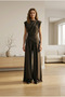 Women's Black Draped Detailed Asymmetrical Top and Pleated Wide-Leg Pants Double Set - 6