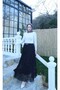 Lined Belt Piece Floral Print Tulle Skirt Black Hnt1007 - 2