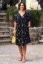 V168-Black Yellow Floral Chest Ruched Dress
