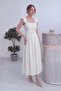 Women's Square Collar Belt in Midi Length Dress Black, Pink, White - 6