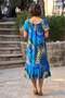 V136-Blue Ethnic Patterned Madonna Collar Dress - 3