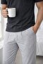 Men's Anthracite Striped V-Neck Buttonless Jacquard Cotton Lycra Short Sleeve Pocketed Pajama Set - 6