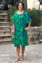 V3-Green Gardenia Patterned Square Neck Dress - 2