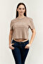 Arianna Women's Active Boxy Fit Crew Neck T-Shirt Beige