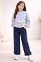 Flower Embroidered Knitwear Detailed Plaid Shirt and Jeans Girls' Set - 2