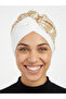Special Design Cream Ethnic Motif Lined Ready-Made Turban Hijab Evening Dress Bonnet - 2