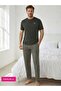 Men's Khaki Green Buttonless Crew Neck Striped Jacquard Cotton Lycra Short Sleeve Pocketed Pajama Set