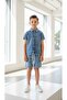 Muslin Washed Shirt and Shorts Set for Ages 03-08 - Blue