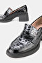 Women's Black Patent Leather Genuine Natural Leather Leather -41 Size Leop Leopard Printed Alin Heel Loaf Loafers Kabi - 3