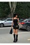 Women's Black Square Neck Suede Strap Mini Dress Yel221815 - 5