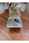 6 Pieces of Square-Legged Silver Presentation Trays with Gold Rose Frame & Coffee & Cake/ Pastry Serving Trays 21 cm - 3