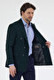 Pique Men's Green Double-Breasted Pointed Collar Stretchy Poly Viscose Fabric Slim Fit Sports Blazer Jacket - 5