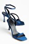 Women's Navy Blue Satin Blunt Toe Shoes Heeled Shoes - 2