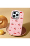 iPhone 15 Pro Compatible Shock-Absorbing Camera Protected Pink Silicone Case Cherry Patterned - 3
