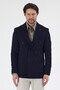 Pique Men's Navy Blue Double-Breasted Pointed Collar Stretchy Poly Viscose Fabric Slim Fit Sports Blazer Jacket