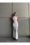 Women's White Multi-Style Tie-Detail Draped Slit Maxi Dress Yel221740 - 4