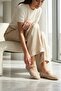Misty Stone Detailled Women's B Ballet Flats Beige - 3