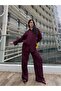 Women's Burgundy Abstract Patterned Satin Look Top and Bottom Set Yel221821 - 3