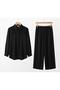 Lace-Detail Shirt Collar Aerobin Tunic Pants Double Set [Buy One Size Up, Top 80\ Bottom 105 cm Approx]