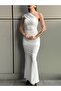 Women's White Multi-Style Tie-Detail Draped Slit Maxi Dress Yel221740
