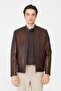 Brown Quilted Detailed Zippered Modern Genuine Leather Jacket