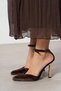 Vibe Kahve Velvet Ankle Strap Women's Gold Galvanized Heeled Shoes - 8