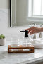 2-Compartment Acacia Stand Glass Soap Dispenser and Toothbrush Holder Set - 2
