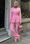Three-Button Belted Pink Modal Set - 2