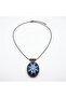 Bronze Authentic Jewelry Accessory Blue White Glass Processing Medallion Long Chain Women's Necklace - 2